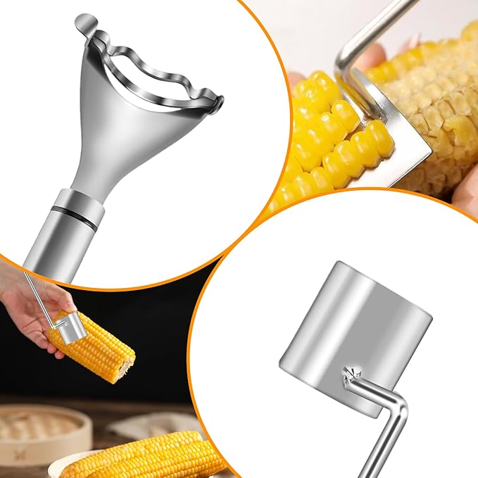 3Pcs Corn Peeler Set, Stainless Steel Corn Peeler, Stripper Tool And Corn Holder, Corn Stripping Tool For Corn On The Cob, Easy Cob Cutter And Remover