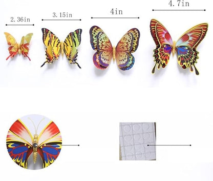 Mixed of 12PCS 3D Pink Butterfly Wall Stickers Decor Art Decorations¡­ (Golden)