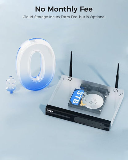 Hiseeu 100ft WiFi Pro Security Camera System, 16CH 4K NVR Kit, Wired Plug-in