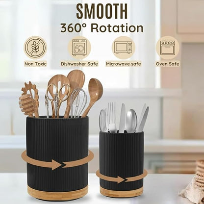 2 Pack Ceramic Utensil Holder, 7.3"+5.4" Large kitchen utensils holder