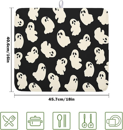 Halloween Ghost Dish Drying Mat 16X18 Inch Spooky Halloween Drying Mat