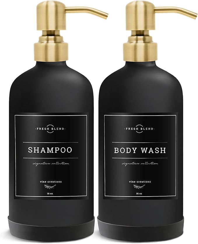 Vine Creations Black Glass Soap Dispenser, 2 Pack Kitchen Soap Dispenser Set