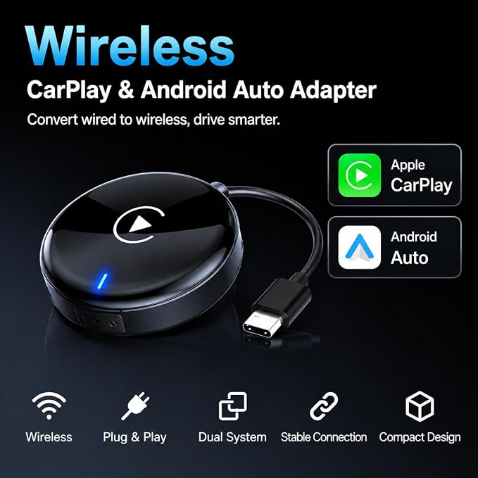 Compact USB Wireless Carplay/Android Auto Adapter for Alfa Romeo 4C 2016-2020,Voice Control Plug and Play