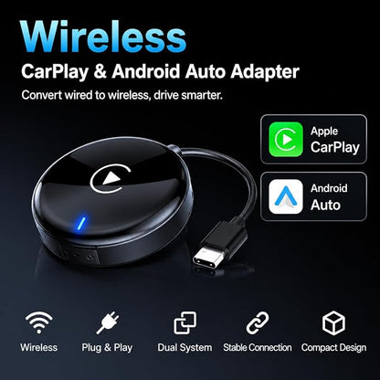 Compact USB Wireless Carplay/Android Auto Adapter for Alfa Romeo 4C 2016-2020,Voice Control Plug and Play