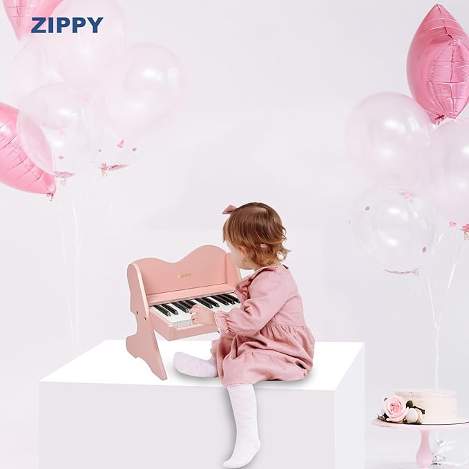 ZIPPY Kids Piano Keyboard, 25 Keys Digital Piano for Kids, Volume Adjustable, Mini Music Educational Instrument Toy, Wood Toy for Toddlers Girls Boys (Pink)