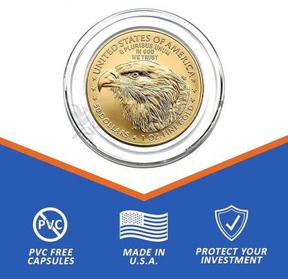 (10) H32 Direct Fit Coin Holder Capsules for 1oz American Gold Eagles and 1oz Gold Krugerrands & Kangaroos by OnFireGuy