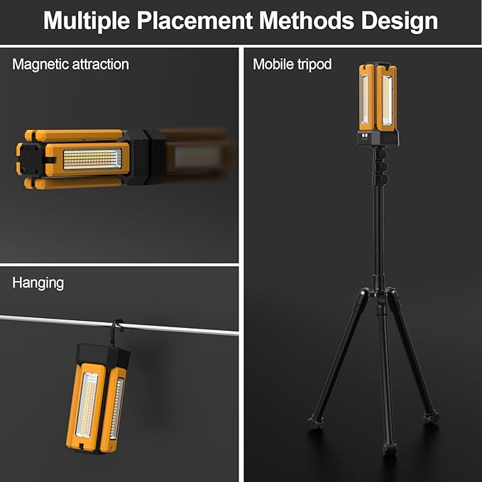 13200mAh Rechargeable Solar Work Light,IPX4 Waterproof with Folding Stand Support and Portable Carrying Bag, 8000 Lumen Stepless Dimmable, 4 Lighting Modes, White/Warm/Warm White (Standard)