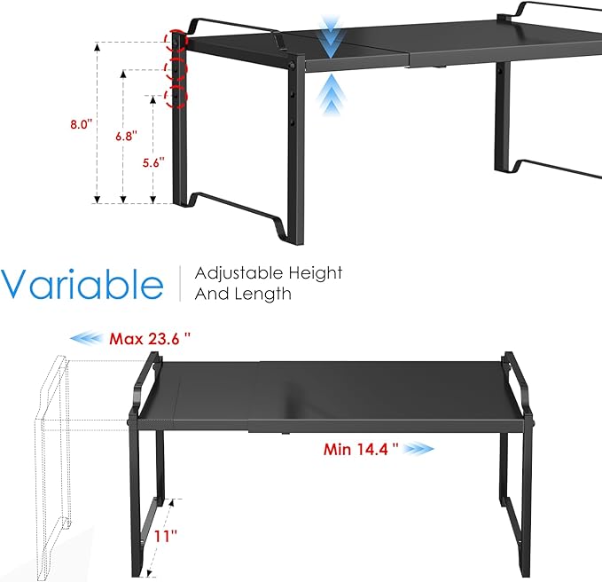 2 Pack 11” Width Expandable Kitchen Cabinet Organizer Shelves, Metal Kitchen