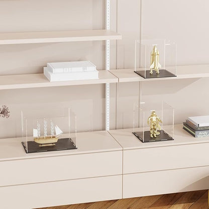 SVENJBB Large Display Case for Dolls, 13x13x16 Inch Acrylic Box for Trophy and Figures, Clear Acrylic Display Cases with Matte Black Base for Collection Protection and Storage