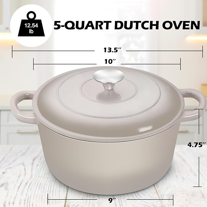 TeamFar 5Qt Dutch Oven, Enameled Cast Iron Dutch Oven