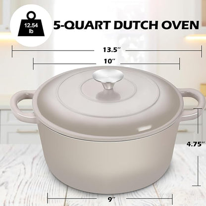 TeamFar 5Qt Dutch Oven, Enameled Cast Iron Dutch Oven