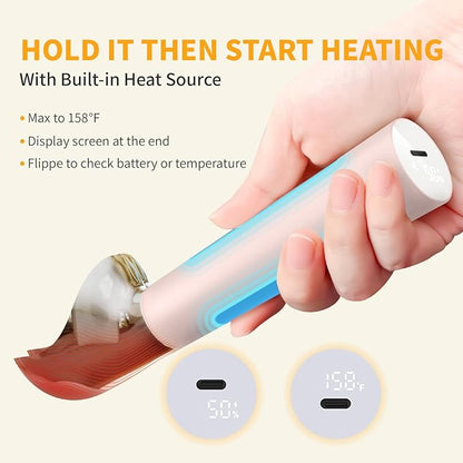 Heated Ice Cream Scoop, Rechargeable Electric Scooper for Hard IceCream, Self Warming Spoon Max to 158℉, Rust-Proof, anti freeze handle, Easy to Clean