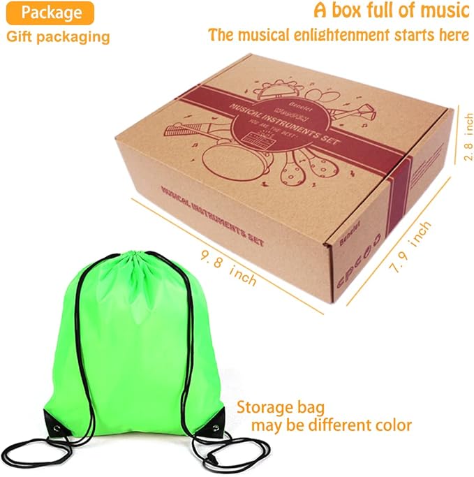 Wooden Musical Instruments Set for Children,Safe and Friendly Natural Materials,Kid's Music Enlightenment,Percussion Instrument Music Toys Kit for Preschool Education,Storage Bag