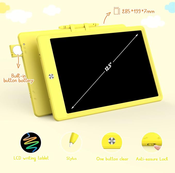 LCD Writing Tablet Doodle Board,12.5 inch Colorful Drawing Pad,Electronic Drawing Tablet, Drawing Pads,Travel Gifts for Kids Ages 3 4 5 6 7 8 Year Old Girls Boys (Yellow)