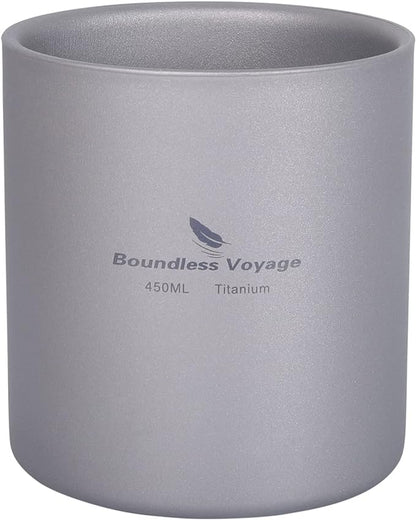Boundless Voyage 3 in 1 Double Walled Titanium Cup Heat Resistant Mini Tea Drink Cup Outdoor Camping Mug Coffee Cups Camping Accessories (Ti3030D 450ml)