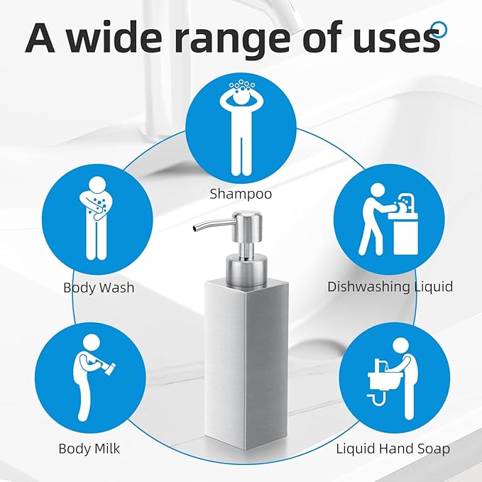 Soap Dispenser with Rust Proof Stainless Steel Pump Refillable