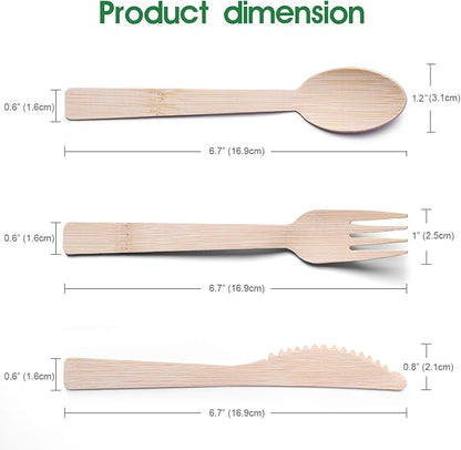 Bamboo Utensils with Napkin-58 Pack Individually Wrapped (6.7" 58 Forks 58 spoons 58 Knives 58 Napkins) Disposable Bamboo Cutlery Travel Set Compostable Biodegradable Fork Knife Spoon and Napkin