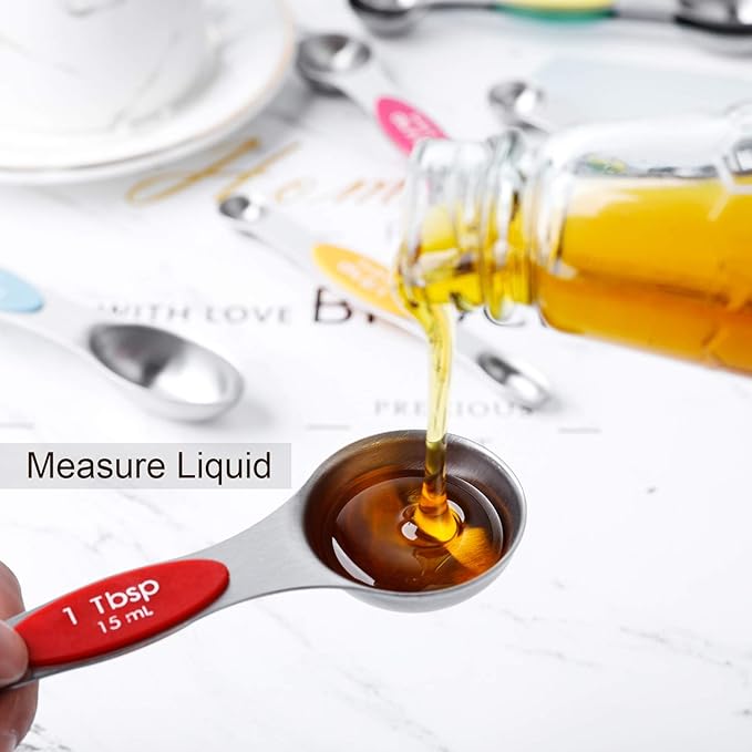 Magnetic Measuring Spoons Set Stainless Steel Stackable Dual Sided Teaspoons