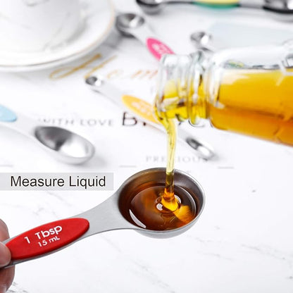 Magnetic Measuring Spoons Set Stainless Steel Stackable Dual Sided Teaspoons