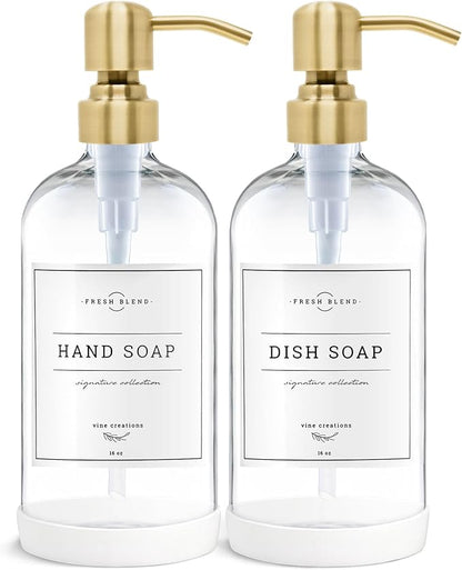Vine Creations Clear Glass Soap Dispenser, 2 Pack Kitchen Soap Dispenser Set