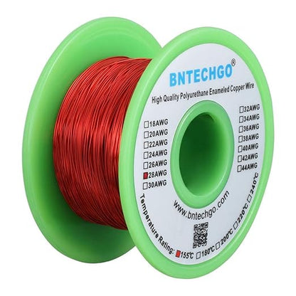 BNTECHGO 28 AWG Magnet Wire - Enameled Copper Wire - Enameled Magnet Winding Wire - 4 oz - 0.0122" Diameter 1 Spool Coil Red Temperature Rating 155℃ Widely Used for Transformers Inductors