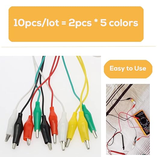 Alligator Clips Electrical, 20PCS Preminum Test Leads with Crocodile Clips, 5 Colors Jumper Wires Kit with Testing Probes for Electrical Testing with Dual Ended Insulators for Circuit Connection