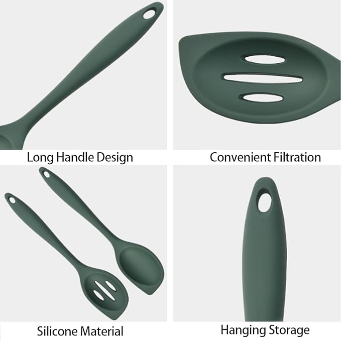 2-Pieces Silicone Cooking Spoon Spatula, Large Serving Spoons