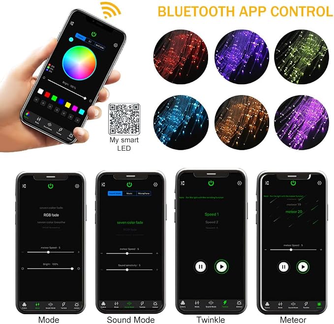 Twinkle Starlight Headliner Light,16W 500pcs 6.5ft LED Star Ceiling Fiber Optic Light Kit APP/Remote Control for Car/Home/Party