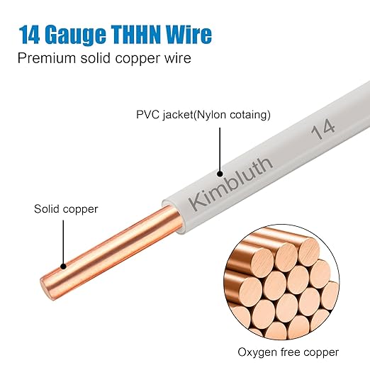 THHN Wire 14 Gauge 100 FT OFC Electrical Wire, 14 AWG Solid Copper Wire Rated