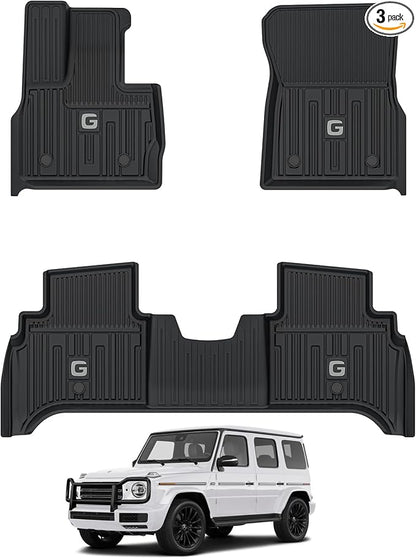3W Floor Mats Fit for 2019-2025 2026 Mercedes-Benz G Class/G500/G550/AMG G63 SUV TPE All Weather Custom Fit Floor Liner for Benz G Class 1st & 2nd Row Car Mats, Black