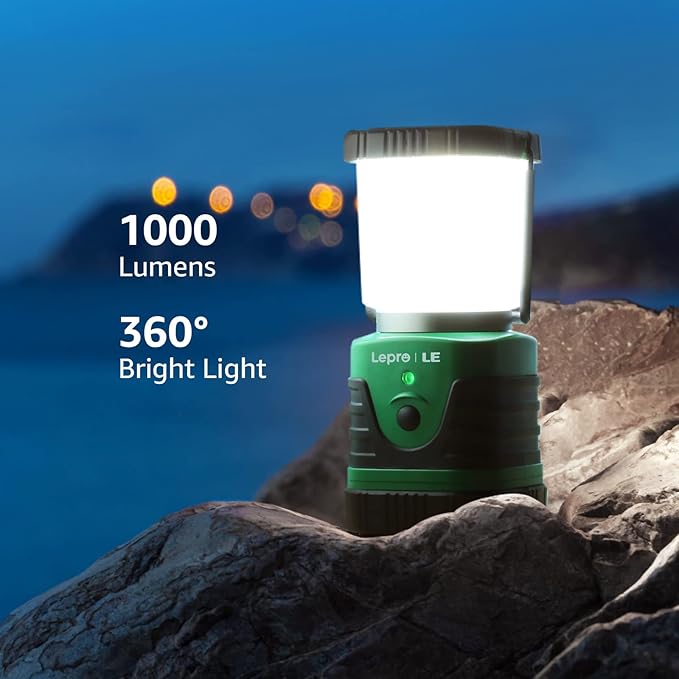 Lighting EVER 1000LM LED Camping Lantern Rechargeable, 4400mAh Power Bank, Camping Essential with 4 Light Modes, IP44 Waterproof Lantern Flashlight for Hurricane Emergency, Hiking, USB Cable Included