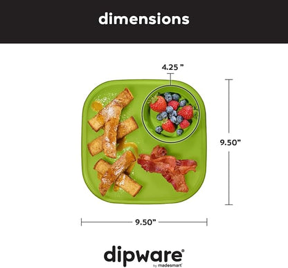 Madesmart Dipware Reusable Dining Plate/Serving Tray for Appetizers and Snacks, Food-Safe Appetizer Serving Platter with Removable Dip Bowl, Lime