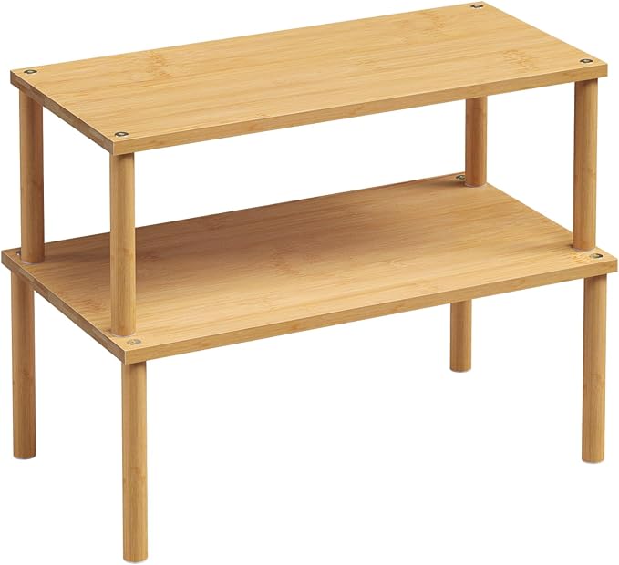 VERTORGAN Cabinet Organizer Shelf, Kitchen Counter Shelves, Bamboo Stackable