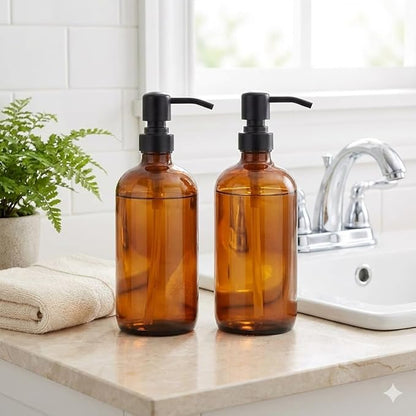 2 Pack Thick Amber Glass Pint Jar Soap Dispenser