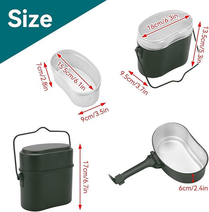 Military Mess Tin, Aluminium 180??Temperature Resistant Military Lunch Box Cookware Mess Kit Pots Pans Set for Outdoor Camping Hiking Picnic BBQ