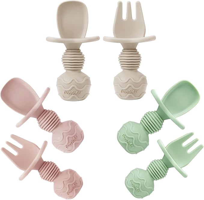 PandaEar 6 Pack Silicone Baby Spoons and Fork Feeding Set- Anti-Choke First