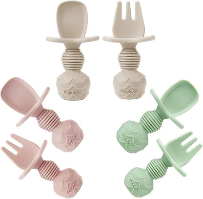 PandaEar 6 Pack Silicone Baby Spoons and Fork Feeding Set- Anti-Choke First