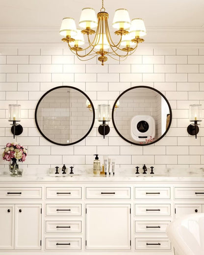 Growsun 28'' Black Round Mirror for Bathroom, Circle Bathroom Mirror for Wall, Entryway Living Room with Metal Frame for Home Decor