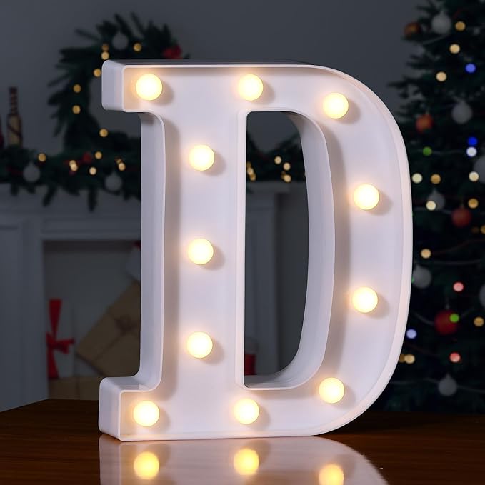 Foaky LED Letter Lights Sign Marquee Light Up Letters Sign for Night Light Wedding/Birthday Party Battery Powered Christmas Lamp Home Bar Decoration(D)
