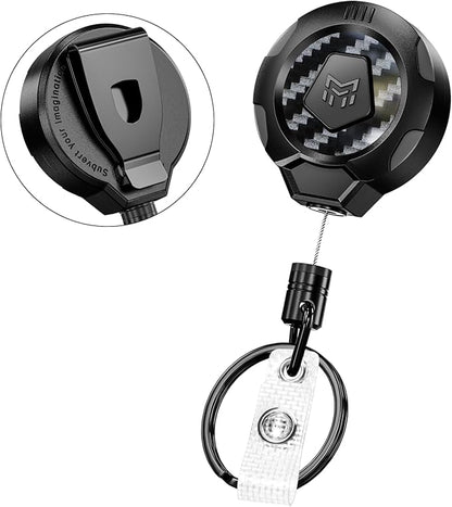 MNGARISTA Upgraded Heavy Duty Retractable Keychain with Belt Clip, 10 OZ Retraction, 31.5" Stainless Steel Cord, 3K Carbon Fiber ID Badge Reel with Badge Strap and Key Ring