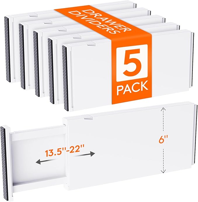 Lifewit 5 Pack 6" High Drawer Dividers 34-56cm/13.5-22" Adjustable Drawer