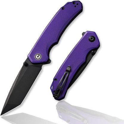 CIVIVI Brazen Folding Pocket Knife,3.5-Inch Tanto D2 Plain Blade,G-10 Outdoor Camping Hiking Knife with Thumb Studs and Flipper Opener,Unique Tool Gift for EDC Men Women C2023D