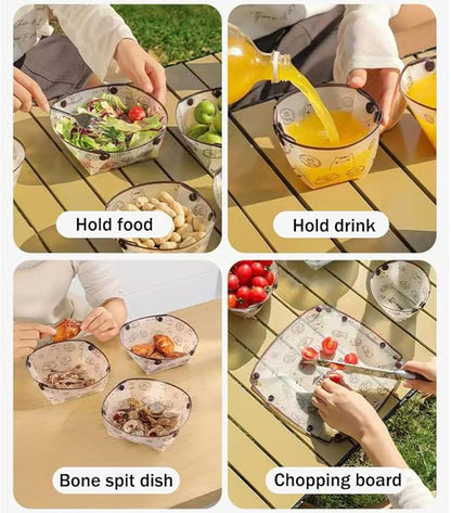 MIUPOO Collapsible Bowl Plate Cup Set,Portable Mess Kit,Food Grade Material Free Folding Plate for Lunch Family Picnic,Collapsible Set of 6, 3 Sizes