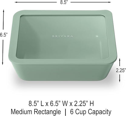 Ceramic Coated Glass Food Storage Container | No PTFE, PFOA, PFAS, and BPA | Reusable Non Toxic Meal Prep Container with Glass Lid | Easy To Store | 6 Cup Rectangle [Willow]