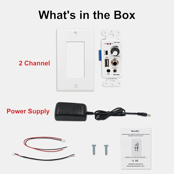 Herdio in Wall Audio Control Amplifier Receiver 2 Channel Wall Plate