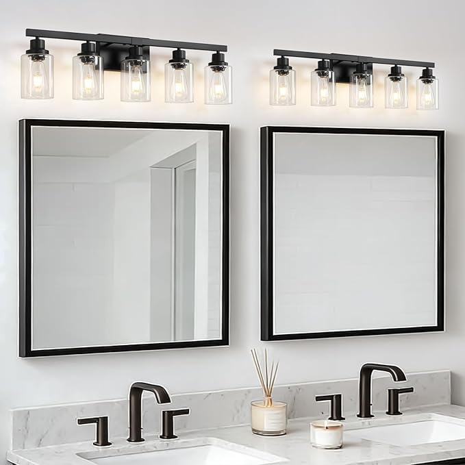 DIKAIDA 5-Light Black Bathroom Vanity Light, Modern Vanity Lighting Fixture