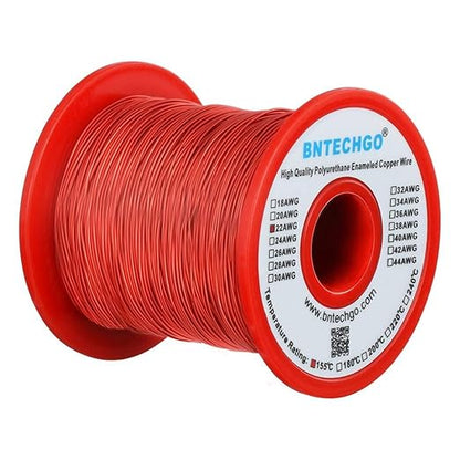 BNTECHGO 22 AWG Magnet Wire - Enameled Copper Wire - Enameled Magnet Winding Wire - 1.0 lb - 0.0256" Diameter 1 Spool Coil Red Temperature Rating 155℃ Widely Used for Transformers Inductors