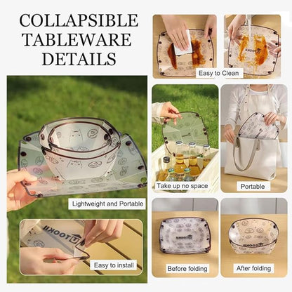 MIUPOO Collapsible Bowl Plate Cup Set,Portable Mess Kit,Food Grade Material Free Folding Plate for Lunch Family Picnic,Collapsible Set of 6, 3 Sizes