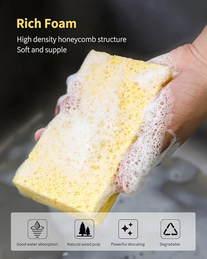 Cellulose Sponges, Heavy Duty Scrub Kitchen Sponge, Clean Tough Messes Without