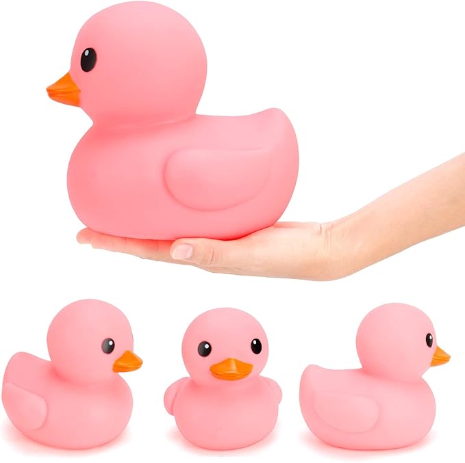 XL Jumbo Large Rubber Duck Bath Toy - No Hole Giant Duck, Waterproof Big Duckie Baby Shower Water Toy Without Hole for Kids Home, Decor, Party Gift 8-Inches (Pink)